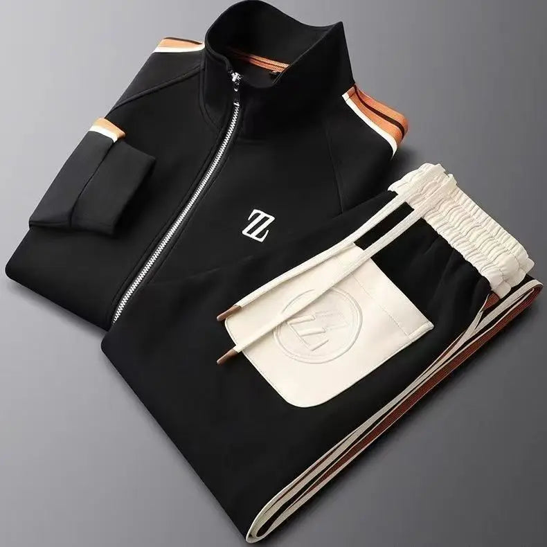 Men's 2 Piece Tracksuit Set – Zip Up Stand Collar Jogger Stripe Casual