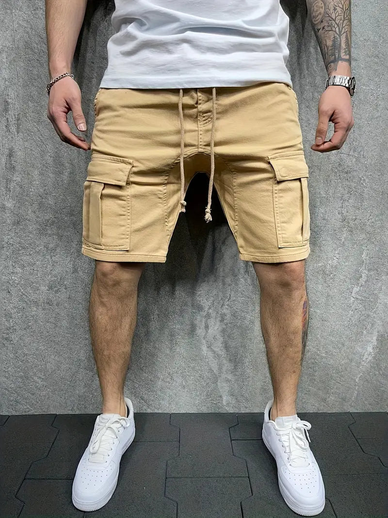 Men's Cargo Shorts – Drawstring Flap Pocket Mid Length Summer Casual