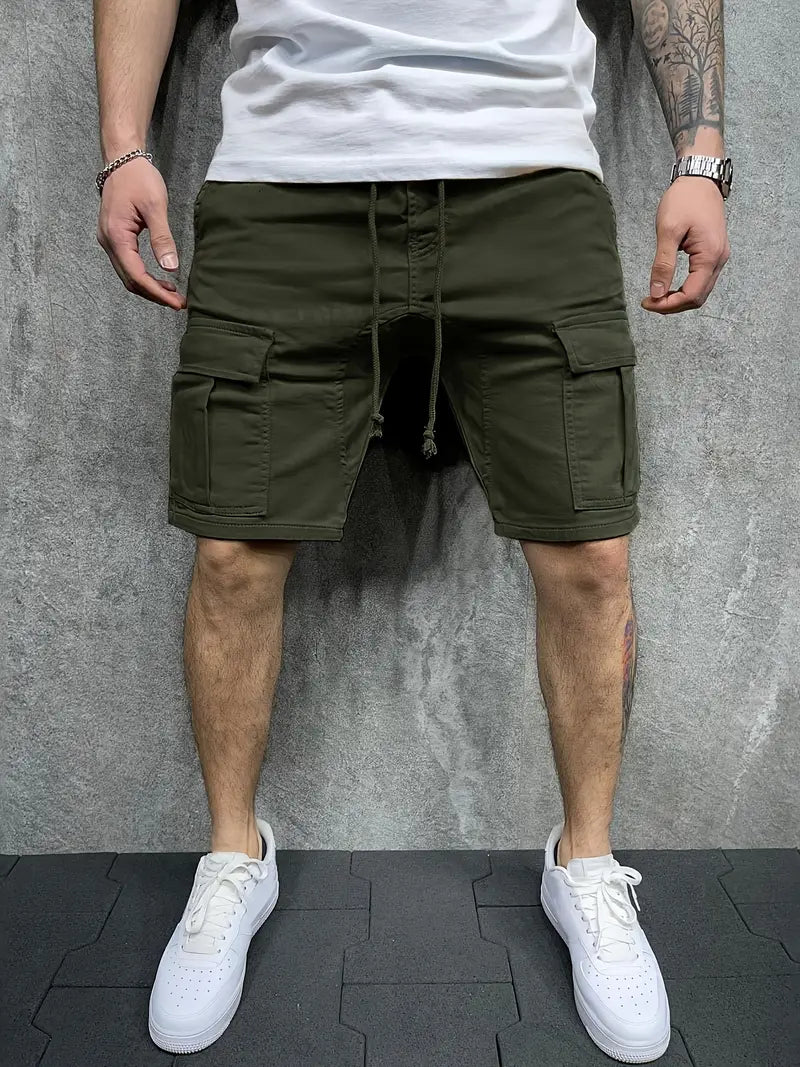 Men's Cargo Shorts – Drawstring Flap Pocket Mid Length Summer Casual