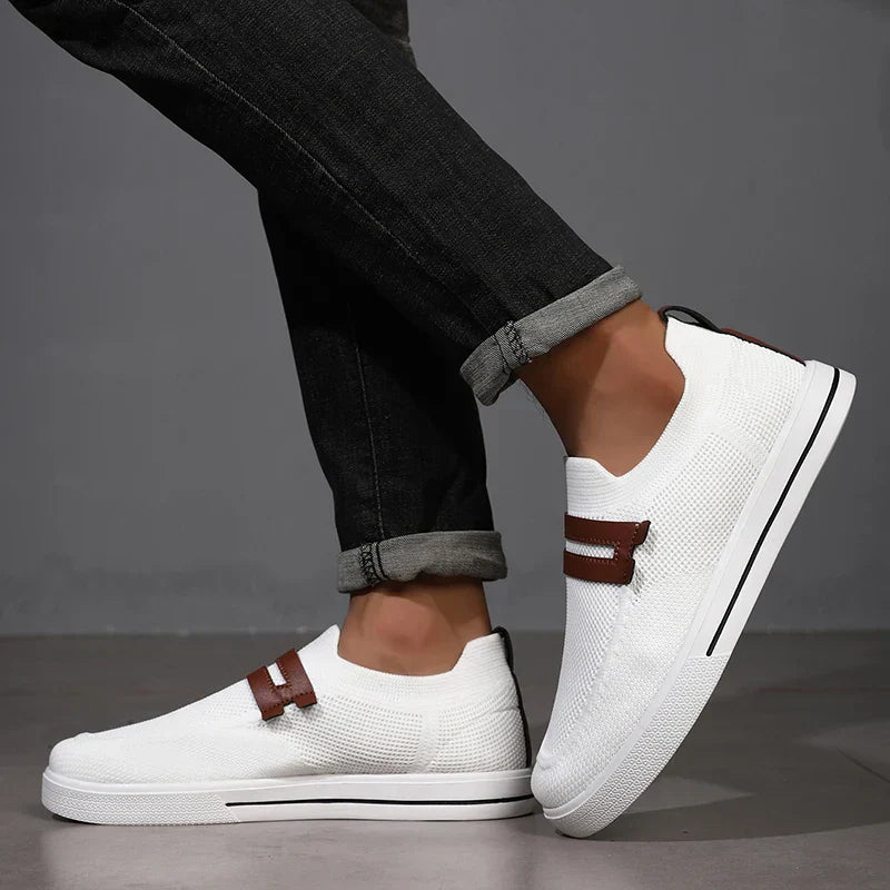 Men's Casual Knit Slip-On Loafers – Strap Detail Low Profile Everyday Shoes