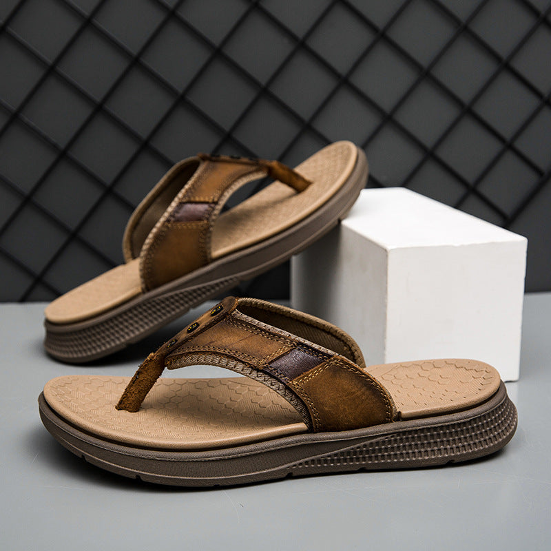 Men's Casual Open Toe Wide Strap Flip Flops – Thong Sandal Thick Platform Beach