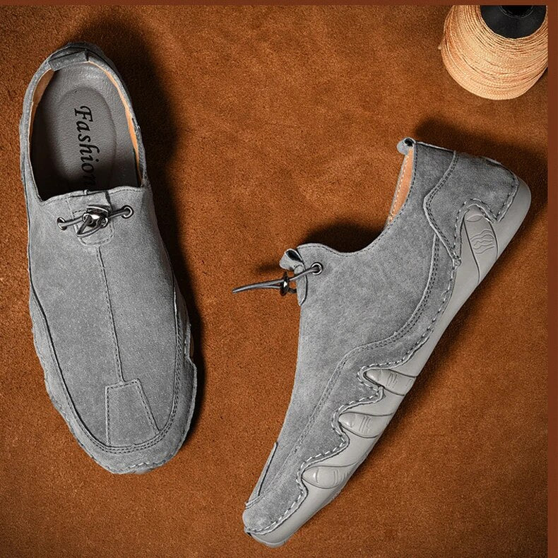 Men's Casual Suede Slip-On Loafer – Toggle Closure Mesh Panel Moccasin Shoe