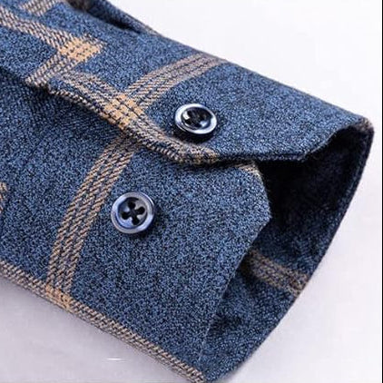 Men's Check Plaid Long Sleeve Shirt – Button Down Collar Chest Pocket Casual