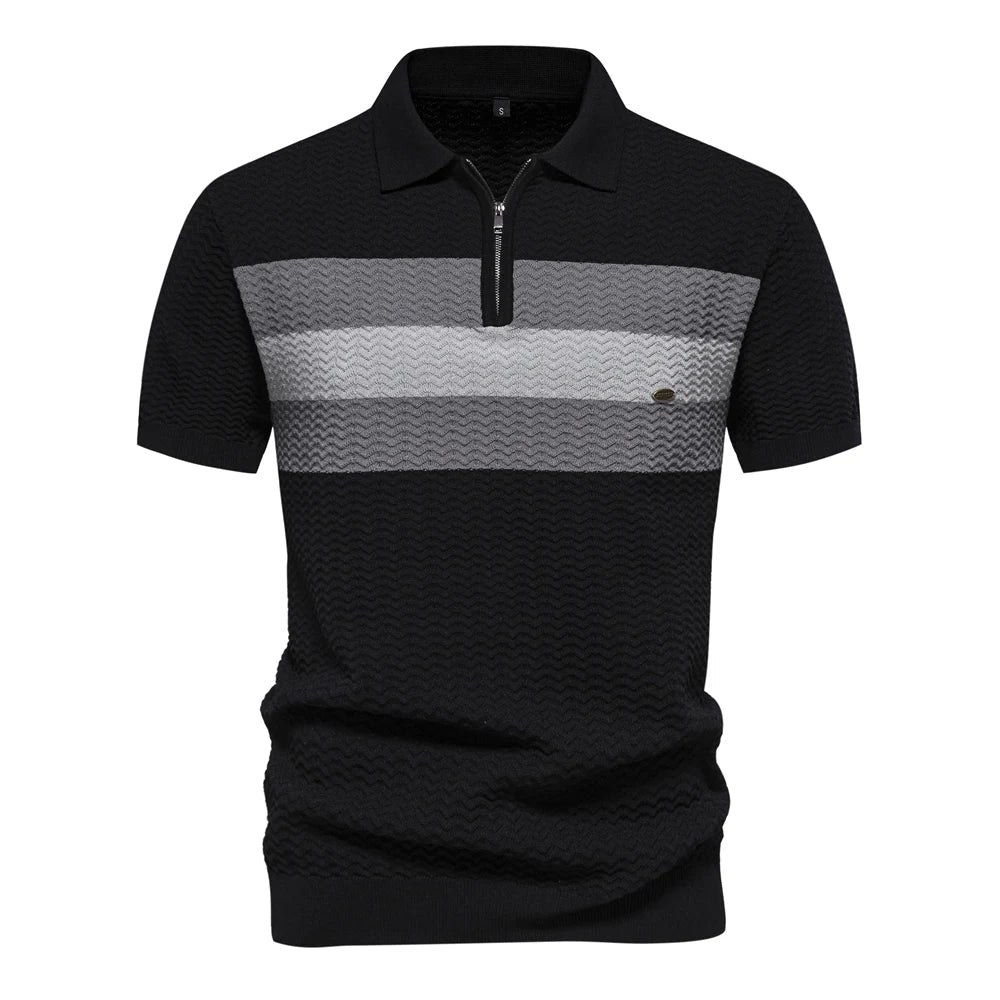 Men's Chevron Stripe Knit Polo – Quarter Zip Short Sleeve Golf Casual
