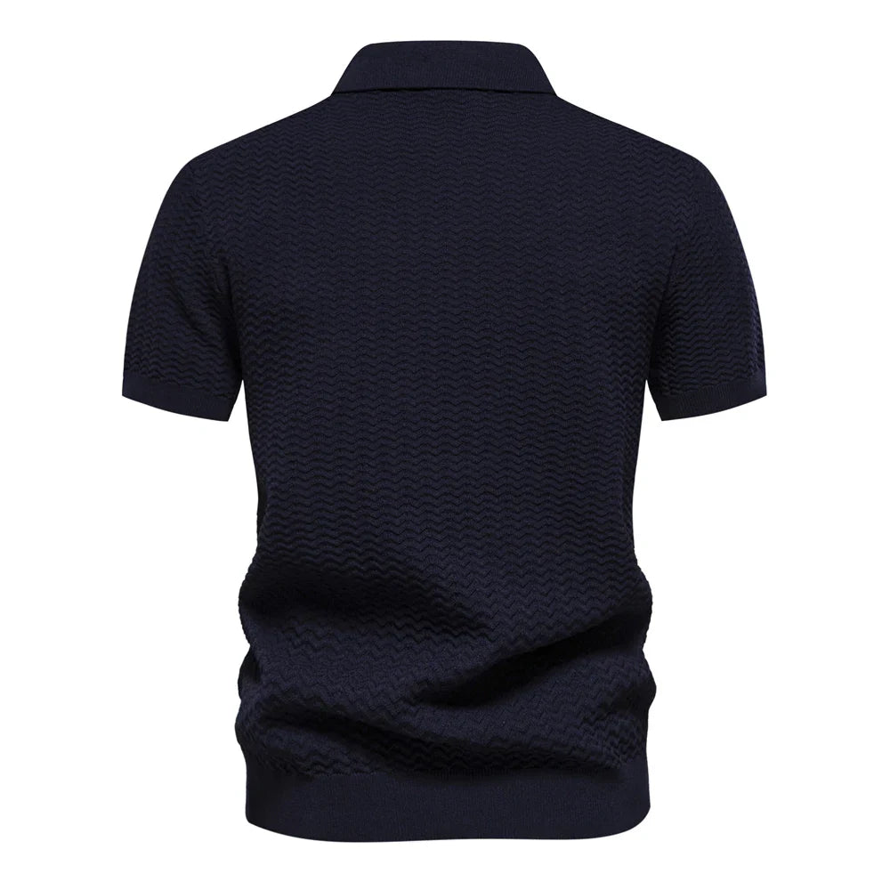 Men's Chevron Stripe Knit Polo – Quarter Zip Short Sleeve Golf Casual
