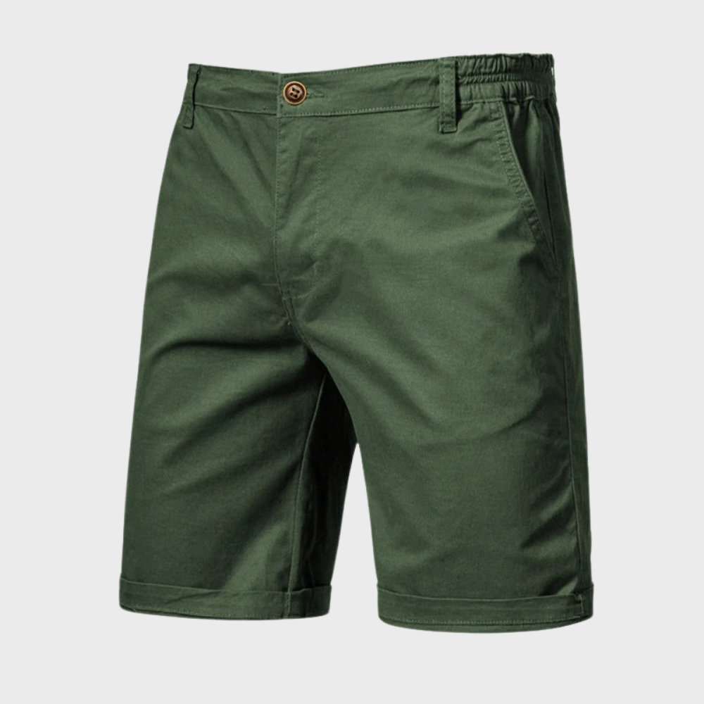 Men's Chino Shorts – Pull On Button Fly Back Pocket Mid Length Casual
