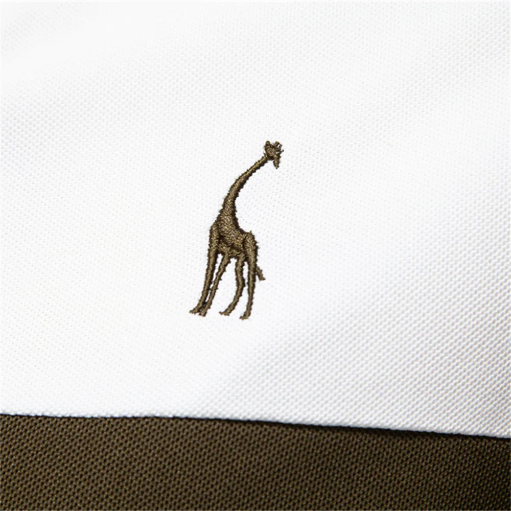 Men's Color Block Polo Shirt – Open Placket Embroidered Giraffe Golf