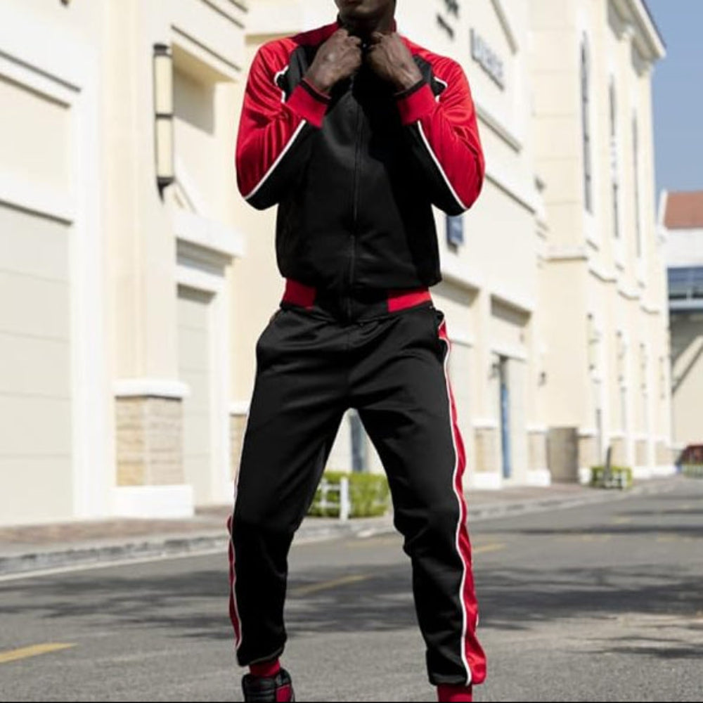 Men's Color Block Zip Up Tracksuit – Stand Collar Jacket Jogger Pants Set