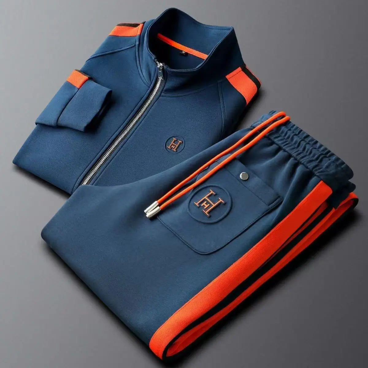 Men's Colour Block 2-Piece Tracksuit – Stand Collar Zip Up Straight Leg Set