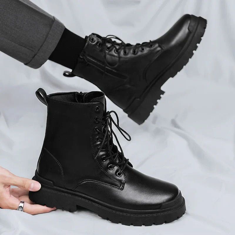 Men's Combat Style Ankle Boots – Lace Up Side Zip Lug Sole Casual
