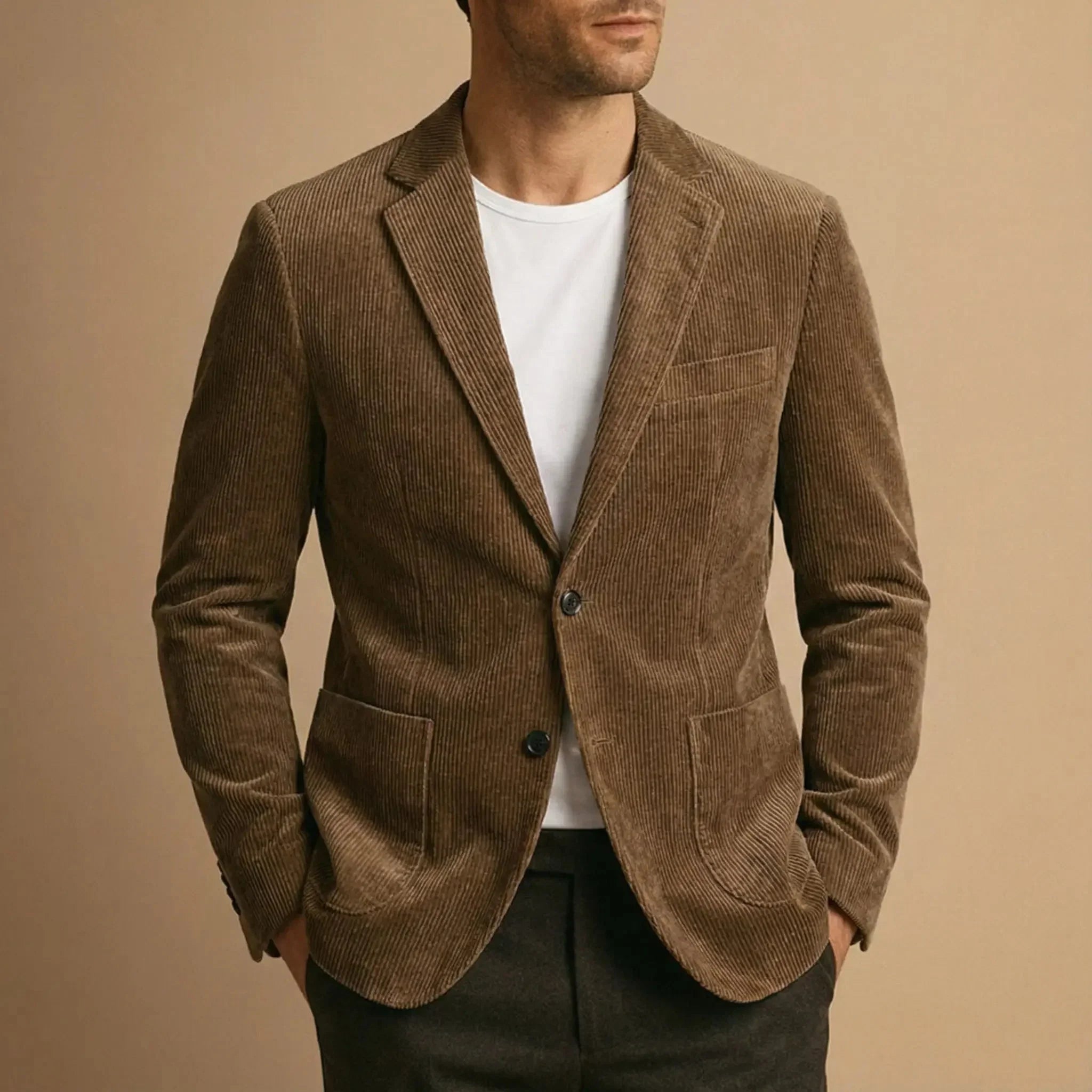 Men's Corduroy Blazer – Notch Lapel Two Button Patch Pocket Smart Casual