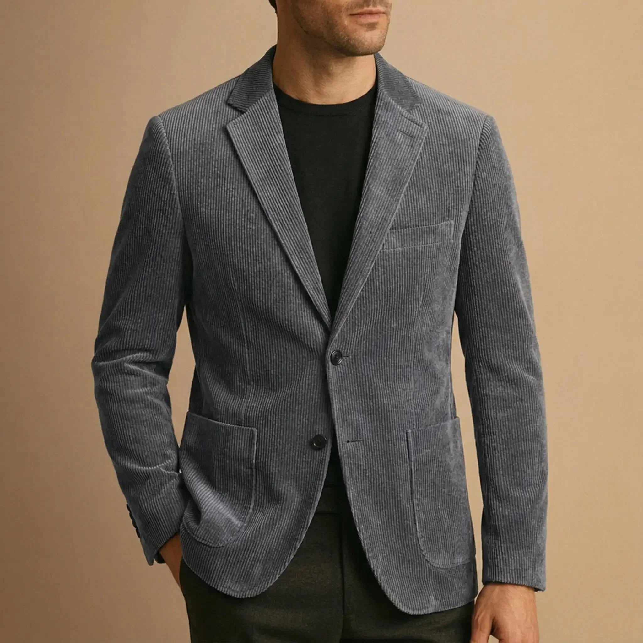 Men's Corduroy Blazer – Notch Lapel Two Button Patch Pocket Smart Casual