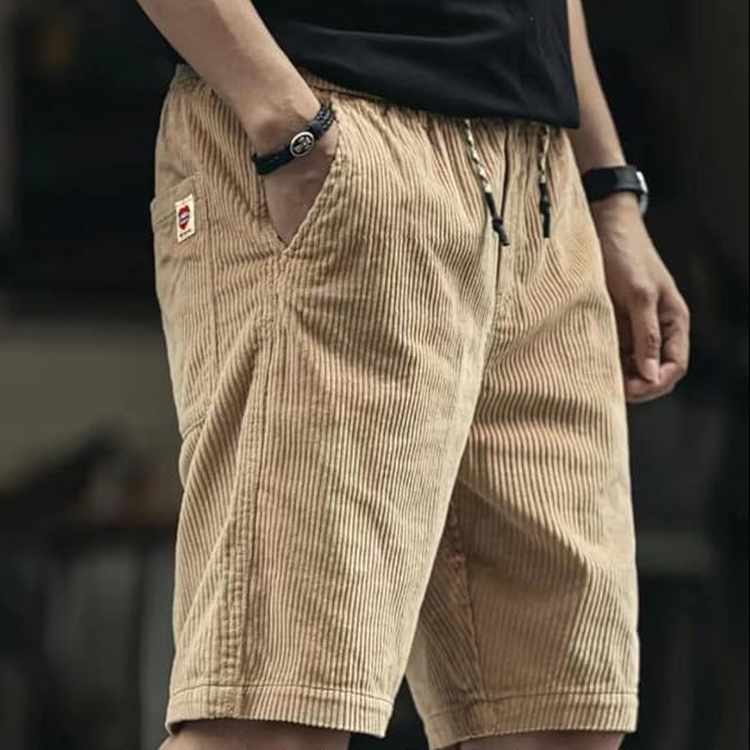 Men's Corduroy Drawstring Shorts – Pull On Back Pocket Mid Length Casual
