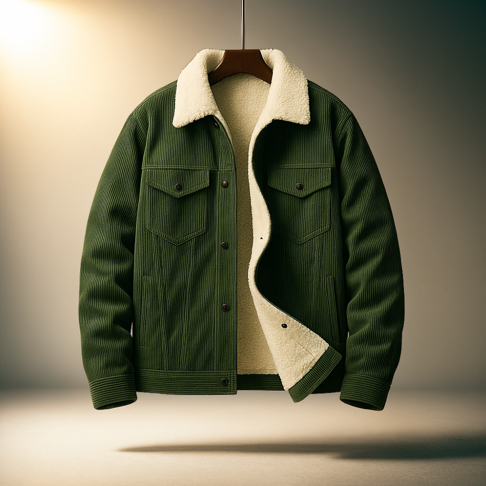 Men's Corduroy Jacket – Sherpa Collar Snap Button Chest Pocket Casual