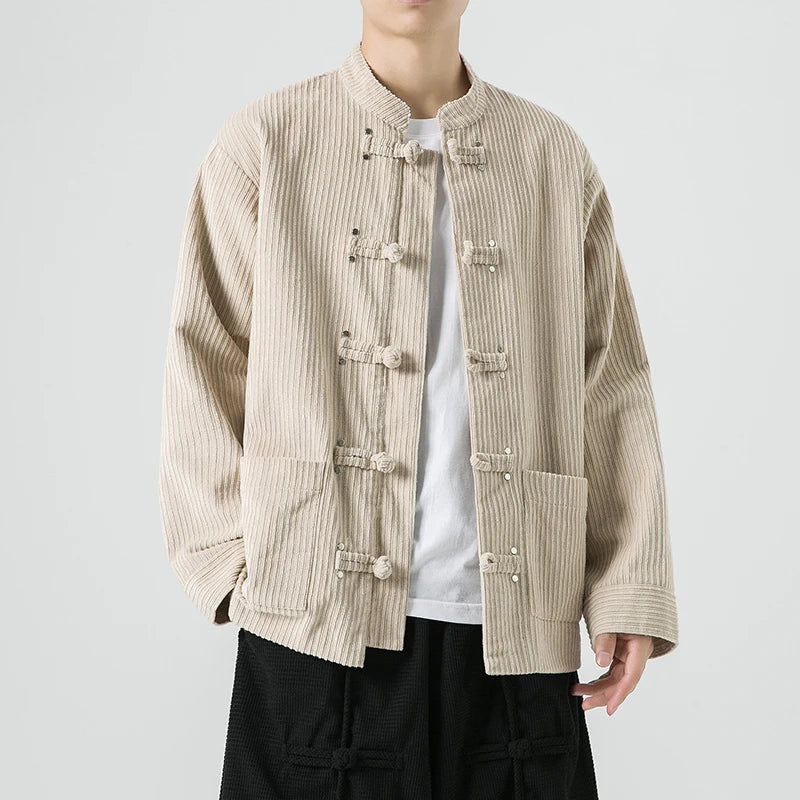 Men's Corduroy Jacket – Stand Collar Frog Button Front Casual Streetwear