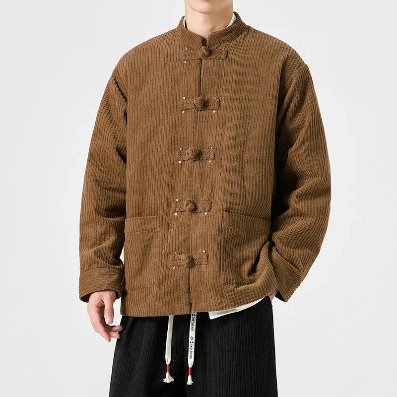 Men's Corduroy Jacket – Stand Collar Frog Button Front Casual Streetwear