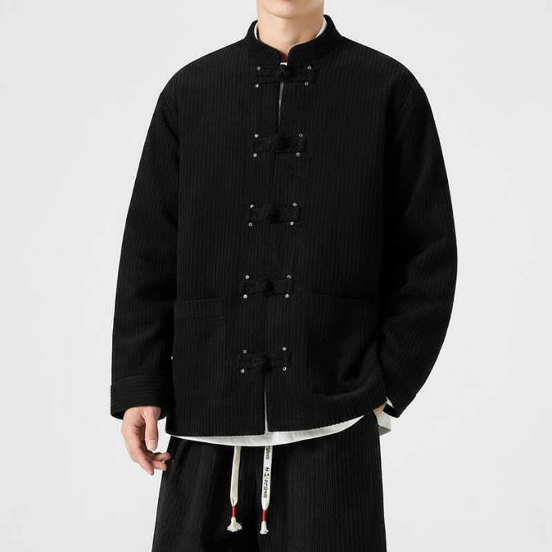 Men's Corduroy Jacket – Stand Collar Frog Button Front Casual Streetwear