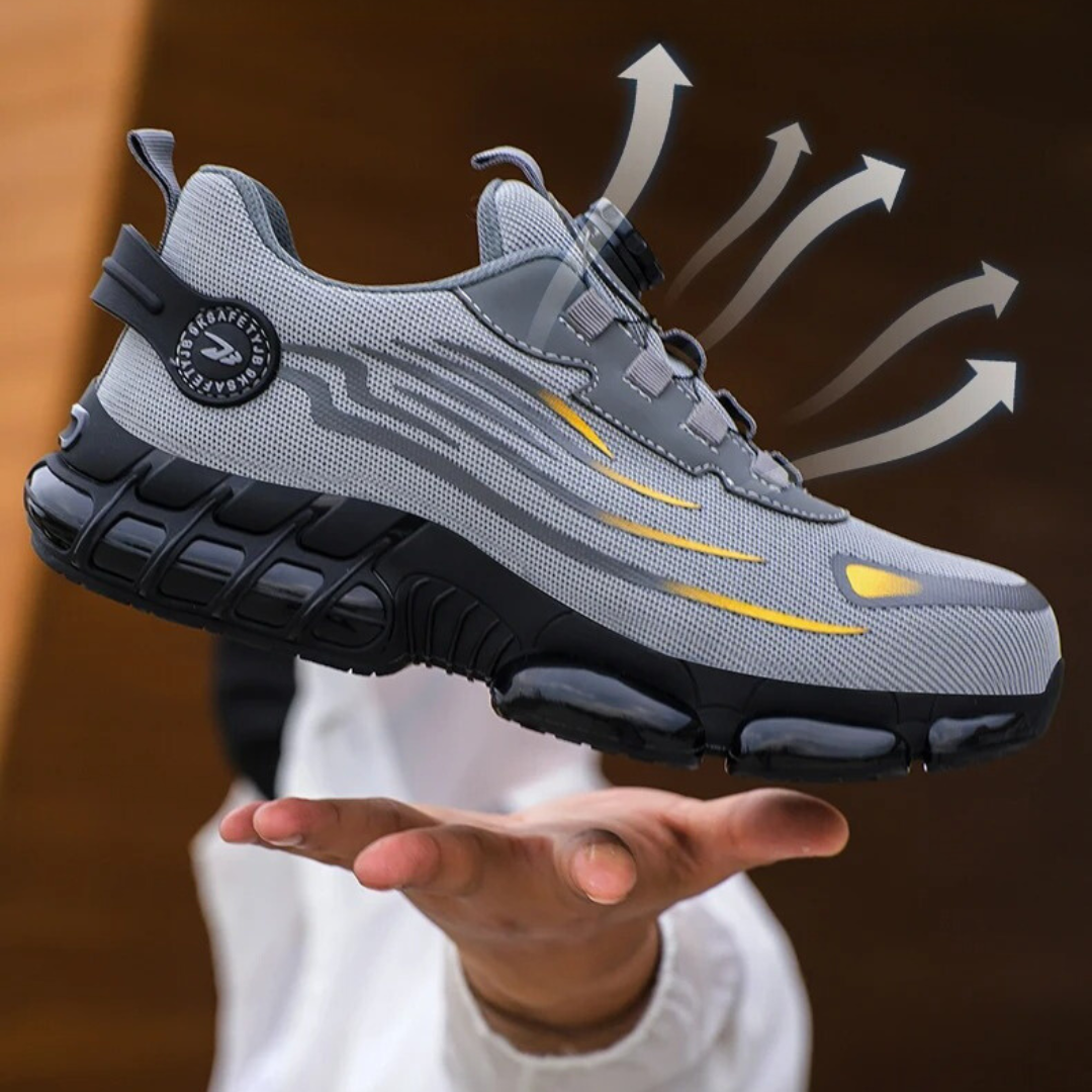 Men's Dial Lace Slip Resistant Work Sneakers – Mesh Upper Chunky Sole