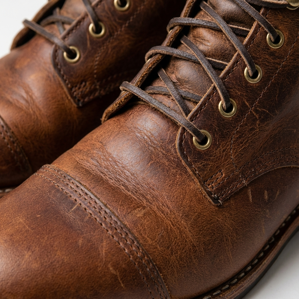 Men's Distressed Finish Cap Toe Ankle Boots – Lace Up Stacked Heel Casual