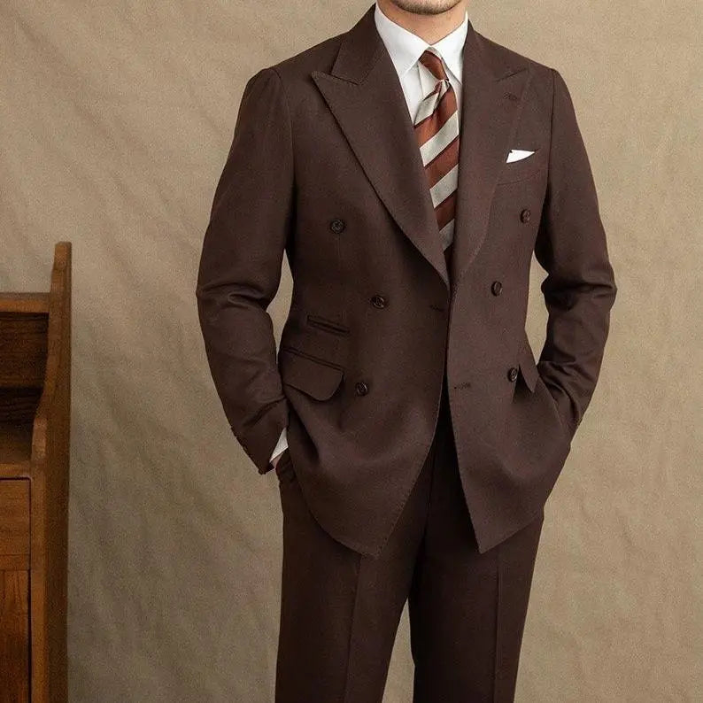 Men's Double Breasted Peak Lapel Two Piece Suit – Formal Business Wedding