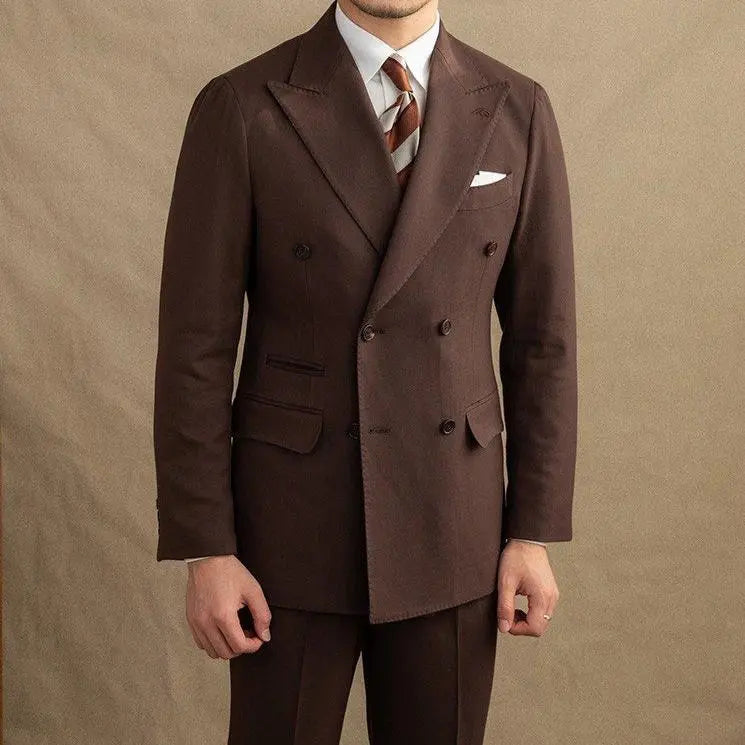 Men's Double Breasted Peak Lapel Two Piece Suit – Formal Business Wedding