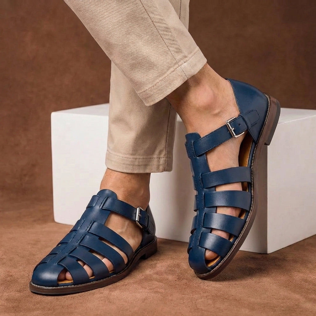 Men's Fisherman Sandals – Closed Toe Woven Strap Buckle Ankle Flat Casual