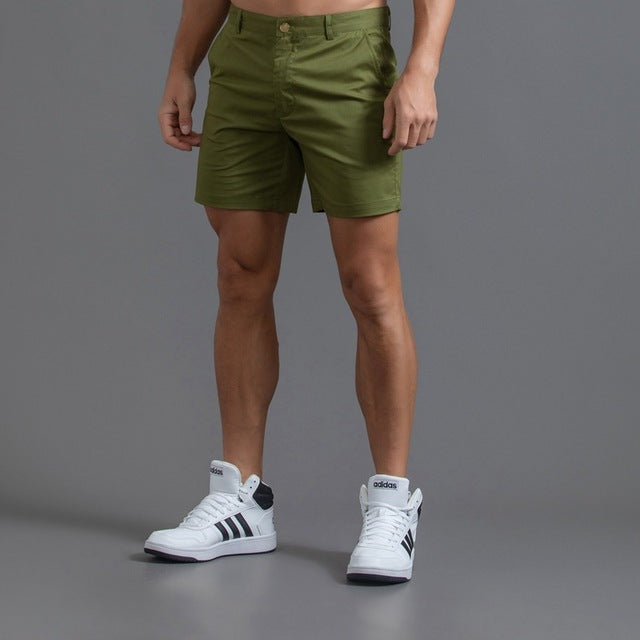 Men's Flat Front Chino Shorts – Button Fly Side Pocket Short Length Casual
