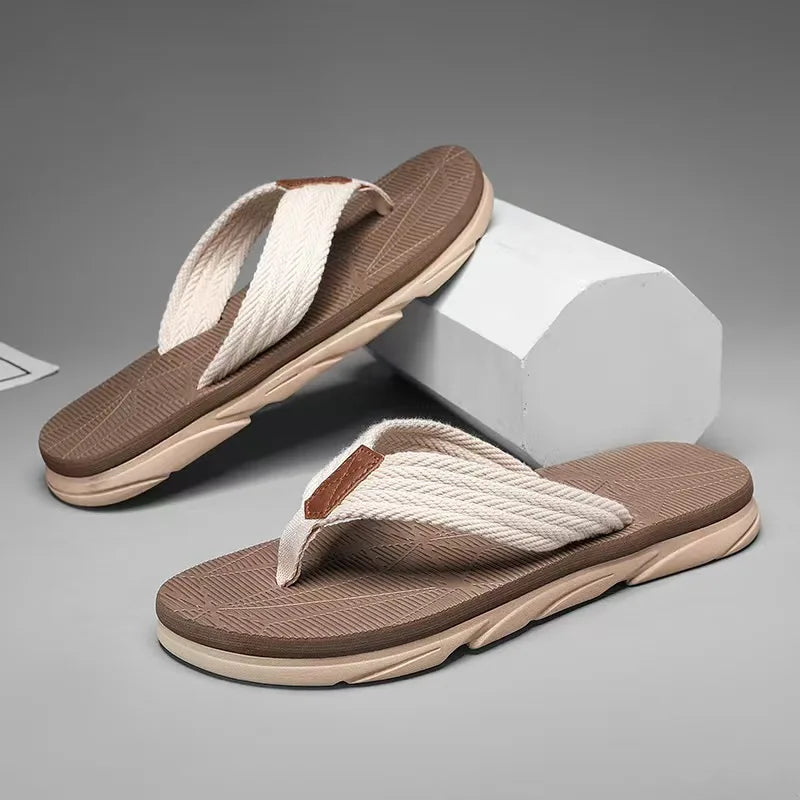 Men's Flat Woven Strap Flip Flops – Open Toe Thong Beach Summer Sandals