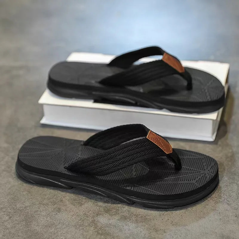 Men's Flat Woven Strap Flip Flops – Open Toe Thong Beach Summer Sandals