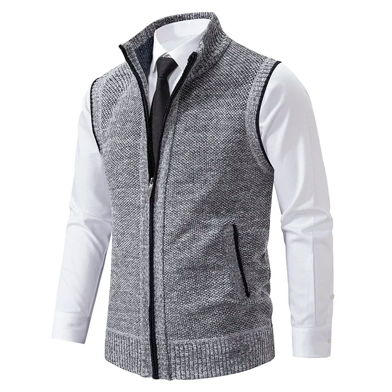Men's Full Zip Stand Collar Cardigan Vest – Sleeveless Knit Casual Everyday Wear