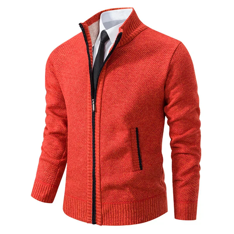 Men's Full Zip Stand Collar Knit Cardigan – Long Sleeve Casual Everyday Wear