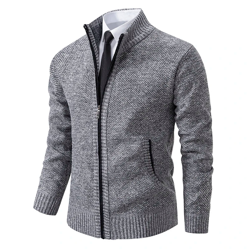 Men's Full Zip Stand Collar Knit Cardigan – Long Sleeve Casual Everyday Wear