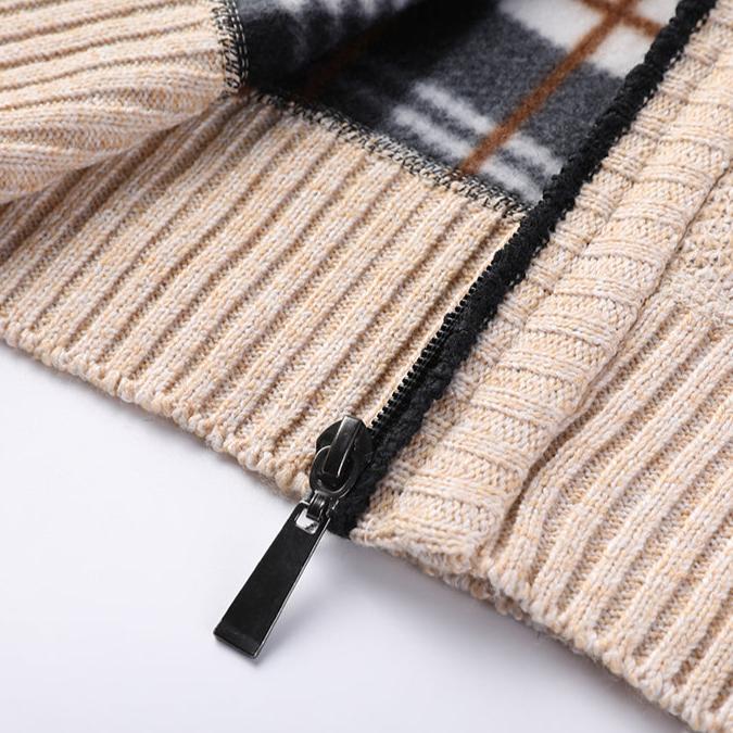 Men's Full Zip Stand Collar Knit Cardigan – Slash Pocket Long Sleeve Casual