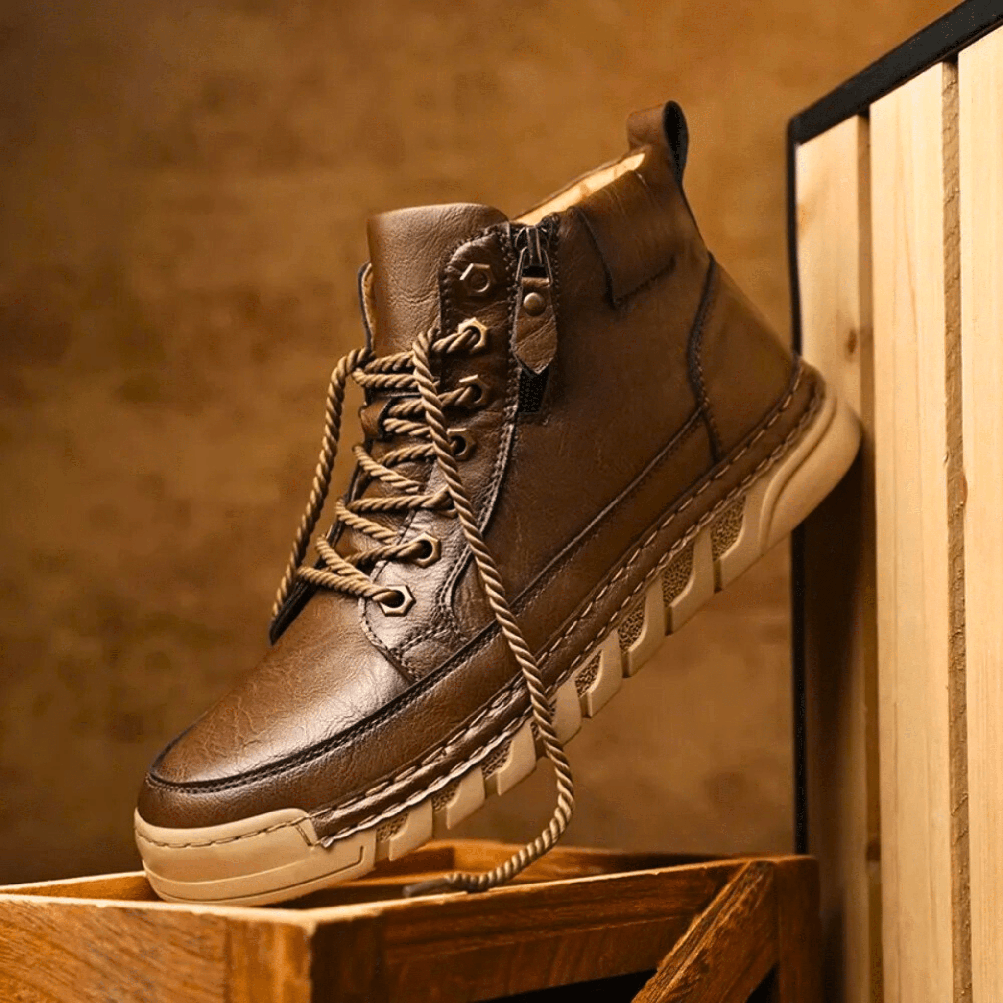 Men's High Top Lace Up Ankle Boots – Side Zip Lug Sole Casual