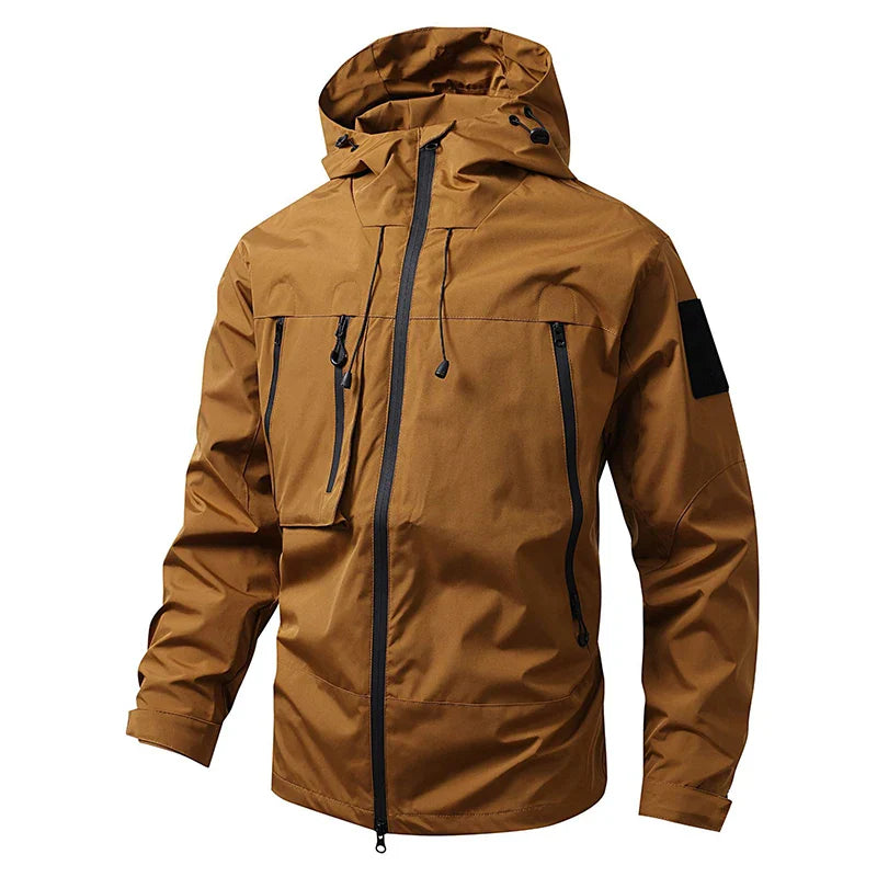 Men's Hooded Zip Front Multi Pocket Windbreaker Jacket – Long Sleeve Outdoor Wear
