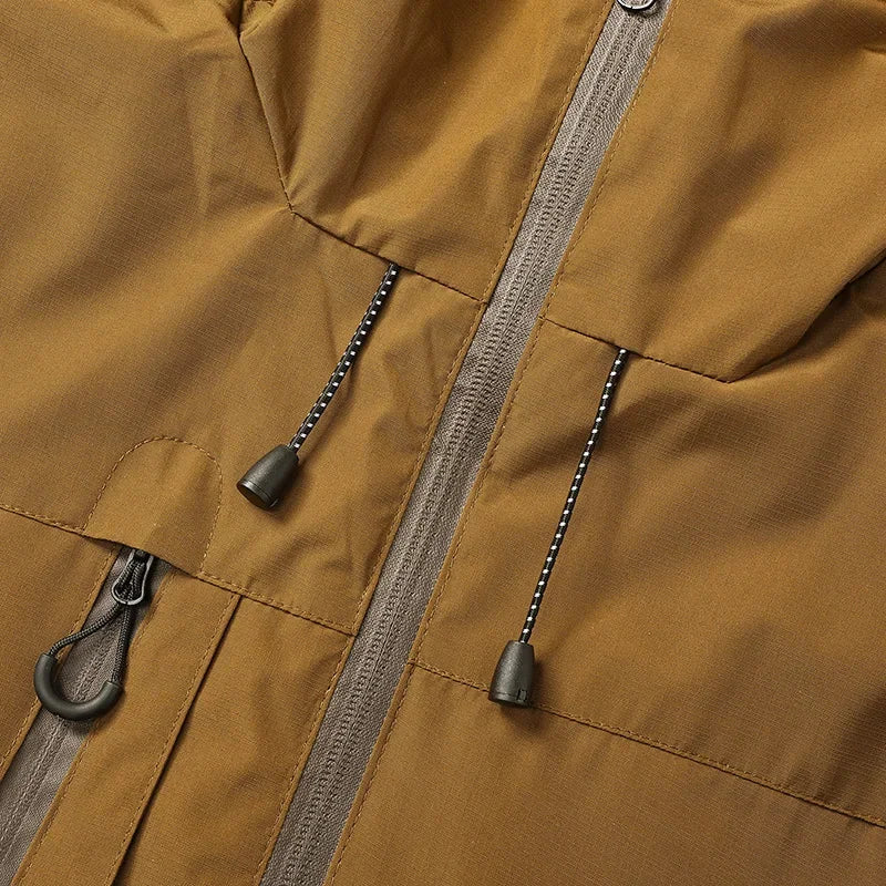 Men's Hooded Zip Front Multi Pocket Windbreaker Jacket – Long Sleeve Outdoor Wear