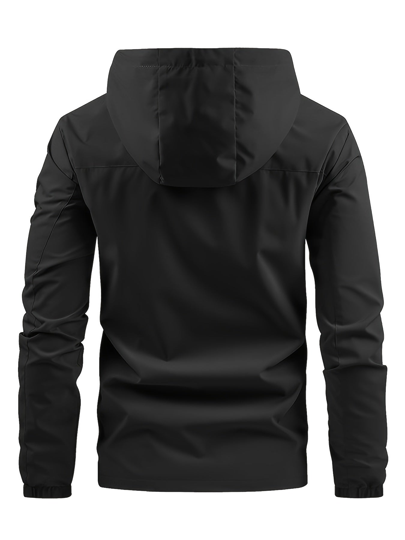 Men's Hooded Zip Front Windbreaker Jacket – Chest Pocket Long Sleeve Outdoor Wear