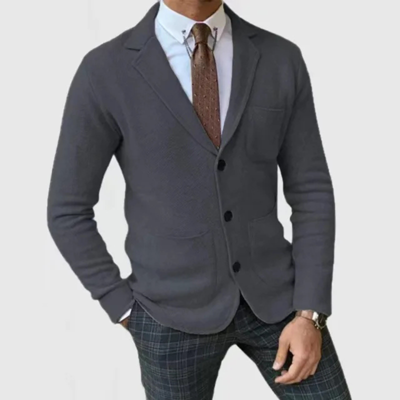 Men's Knit Notch Lapel Blazer – Two Button Patch Pocket Smart Casual