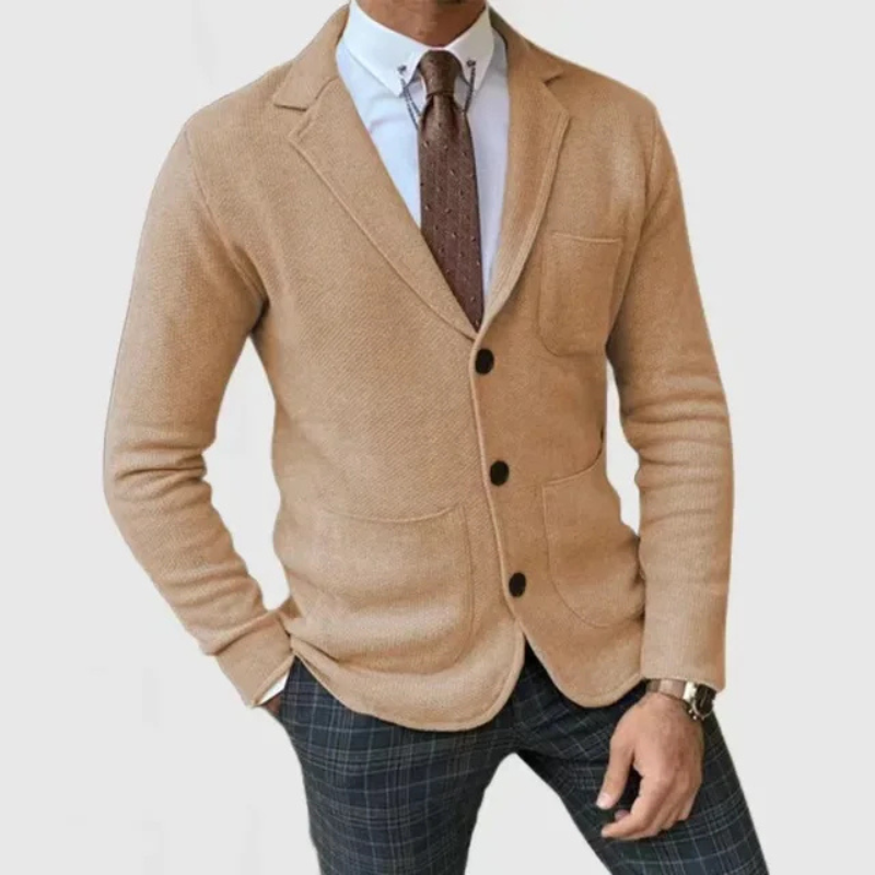 Men's Knit Notch Lapel Blazer – Two Button Patch Pocket Smart Casual