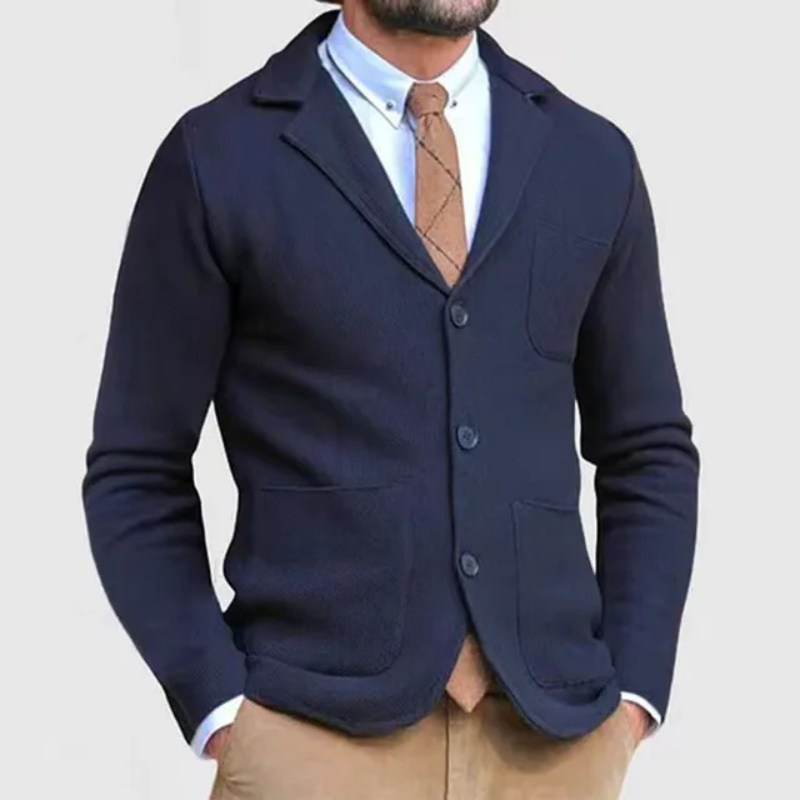 Men's Knit Notch Lapel Blazer – Two Button Patch Pocket Smart Casual