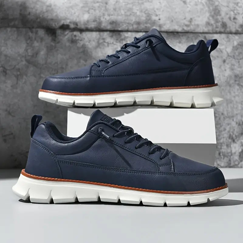 Men's Lace Up Low Top Casual Sneakers – Plain Moc Toe Chunky Sole Everyday