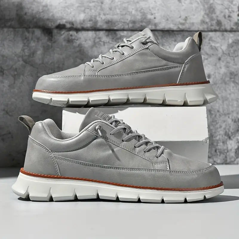 Men's Lace Up Low Top Casual Sneakers – Plain Moc Toe Chunky Sole Everyday