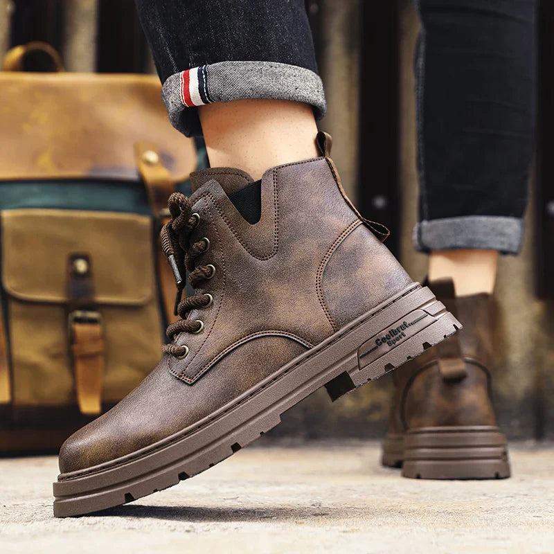 Men's Lace Up Side Zip Ankle Boots – Round Toe Lug Sole Casual