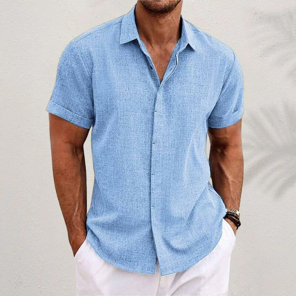 Men's Linen Shirt – Short Sleeve Button Up Spread Collar Summer Casual