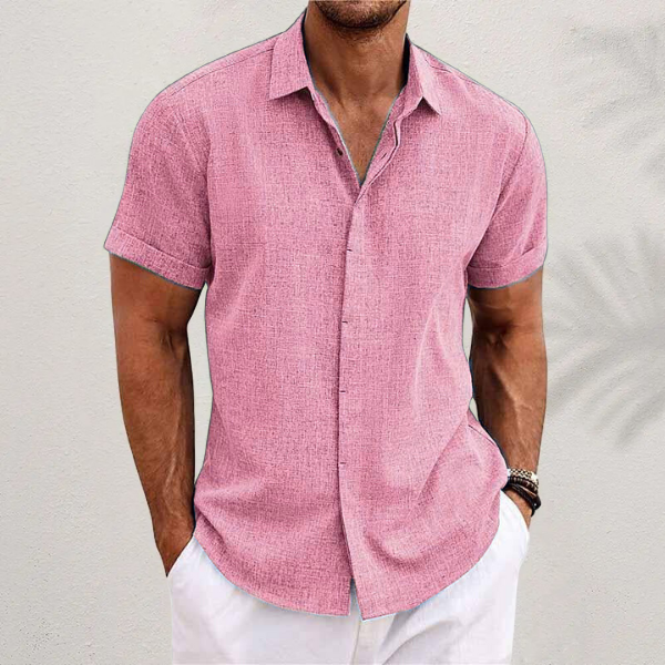 Men's Linen Shirt – Short Sleeve Button Up Spread Collar Summer Casual