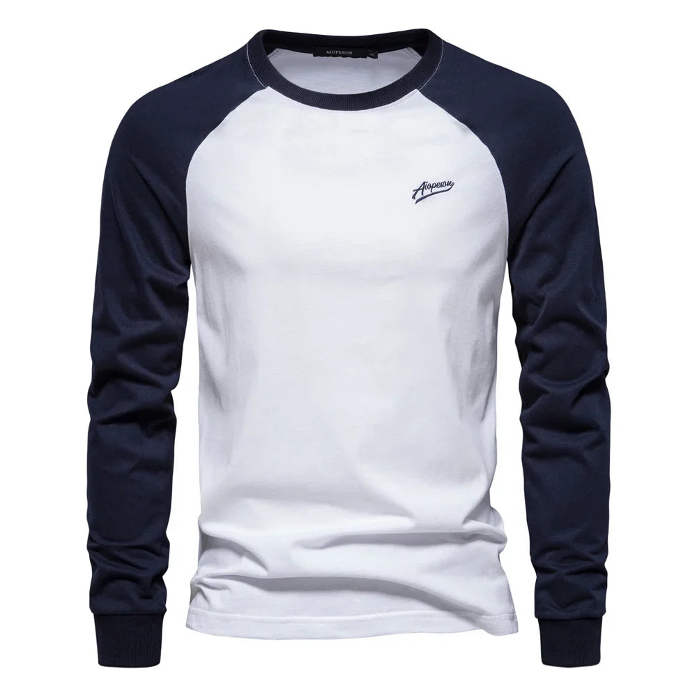 Men's Long Sleeve Raglan T-Shirt – Crew Neck Color Block Casual Everyday