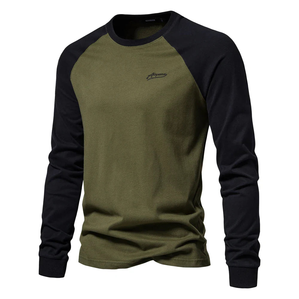 Men's Long Sleeve Raglan T-Shirt – Crew Neck Color Block Casual Everyday