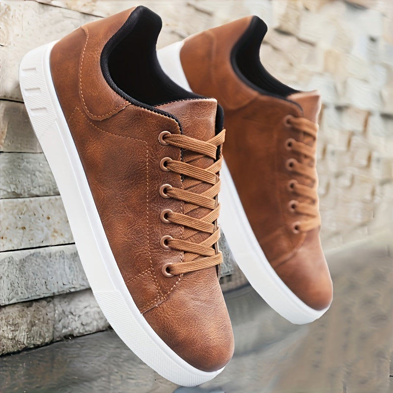 Men's Low Top Lace Up Sneakers – Plain Toe Flat Sole Casual Street Style
