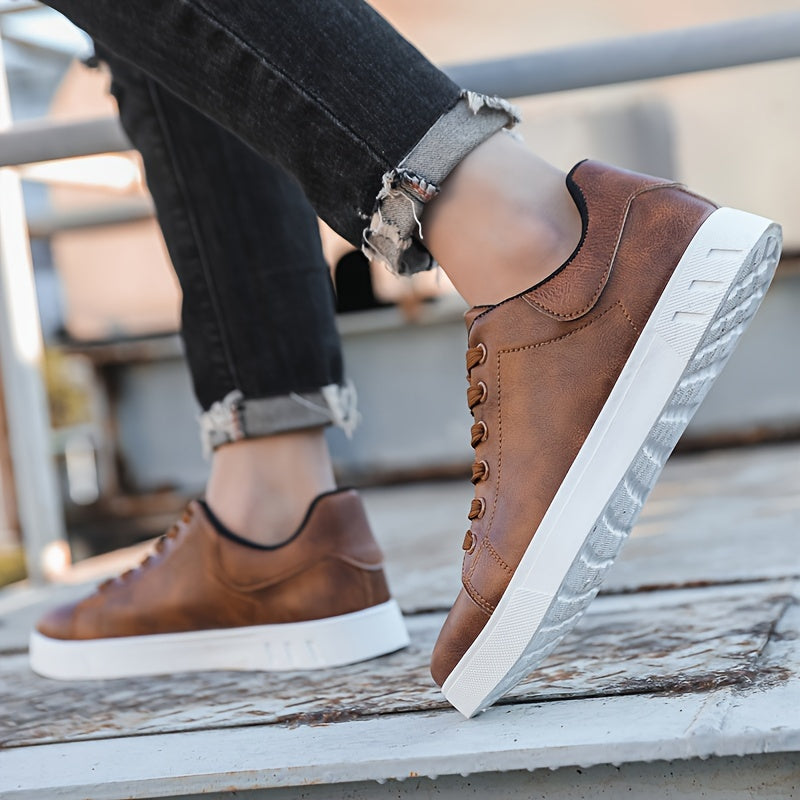 Men's Low Top Lace Up Sneakers – Plain Toe Flat Sole Casual Street Style