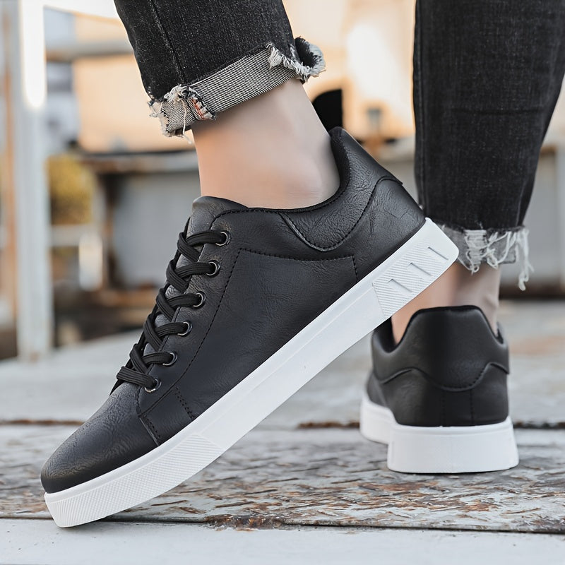 Men's Low Top Lace Up Sneakers – Plain Toe Flat Sole Casual Street Style